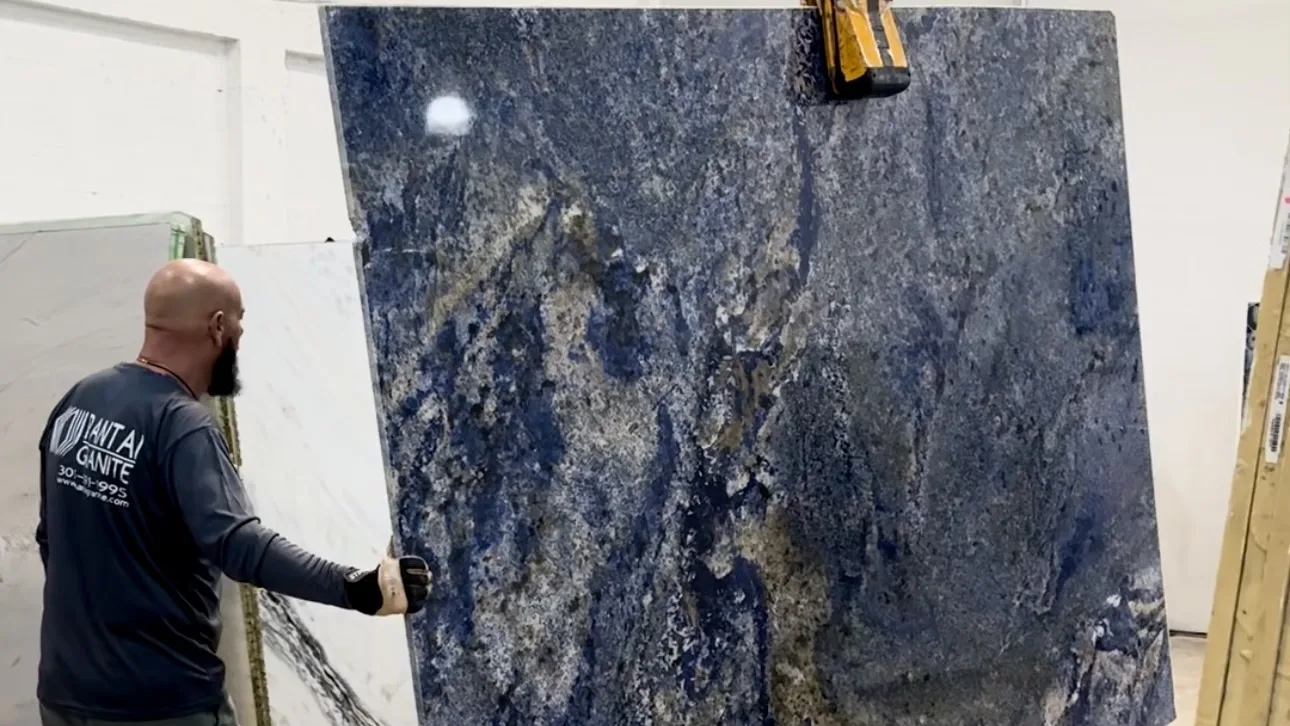 blue bahia granite in miami showroom